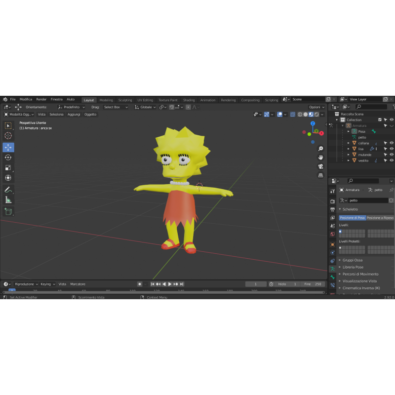 Delizioso modello 3d di Lisa Simpson completo di ossatura per le animazioni